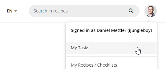 my tasks from user menu